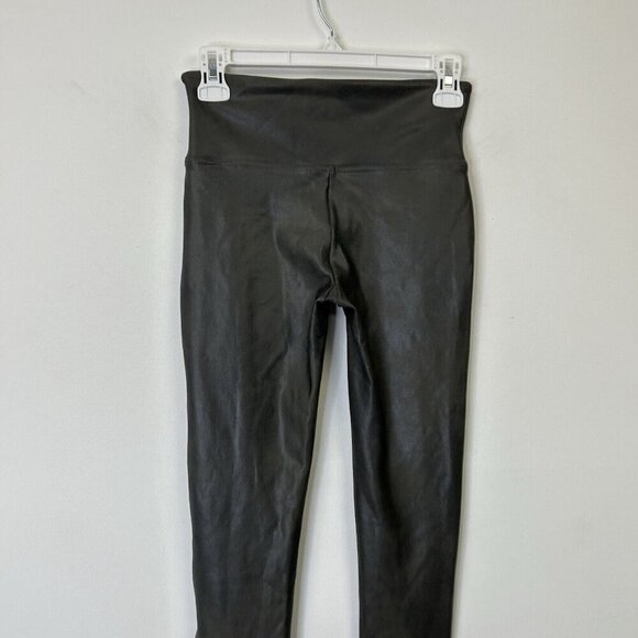 Spanx Faux Leather Leggings Womens Size Medium Pewter Gray Metallic High Rise - Picture 8 of 10